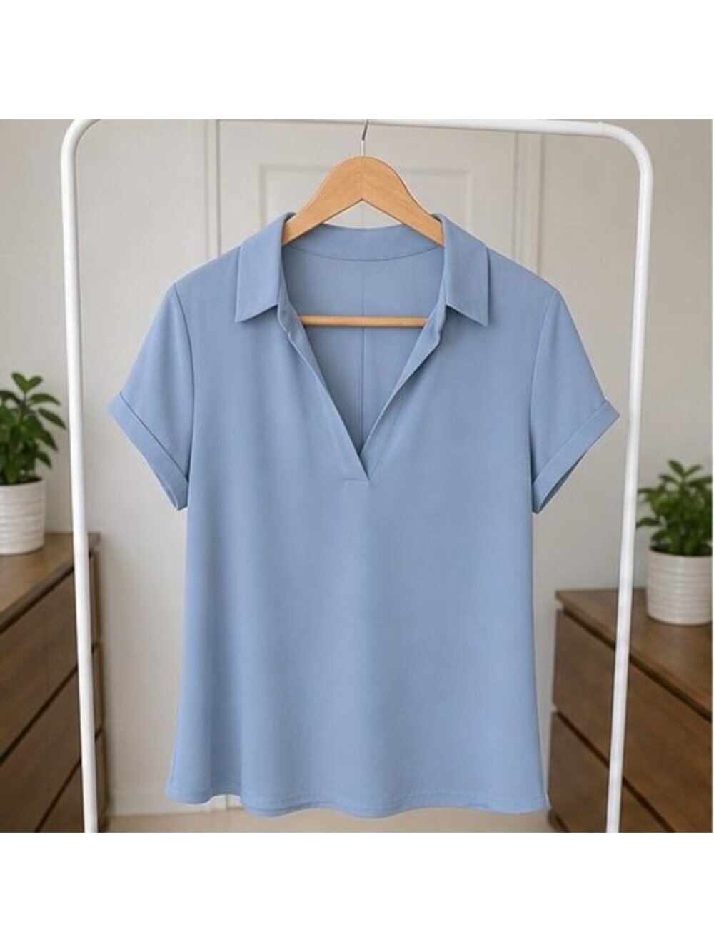 Navy V Neck Top